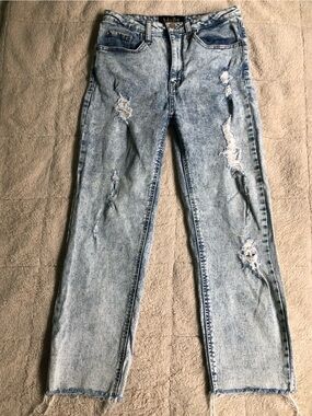 Y2K Coastal Cowgirl Indigo Rein Light Wash Distressed Hem Denim Jeans